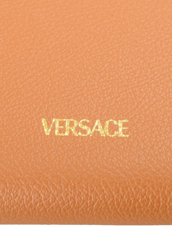 Versace Barocco Print 100% Leather Gold Medusa Head Card  Versace Women\'s Brown 100% Pebbled Leather Gold Medusa Wallet
